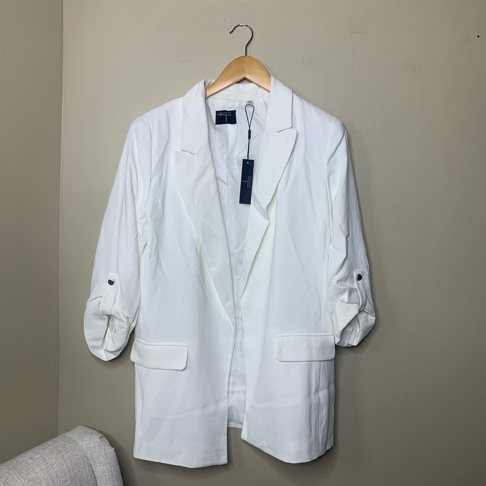 Tahari White Roll-Sleeve Blazer